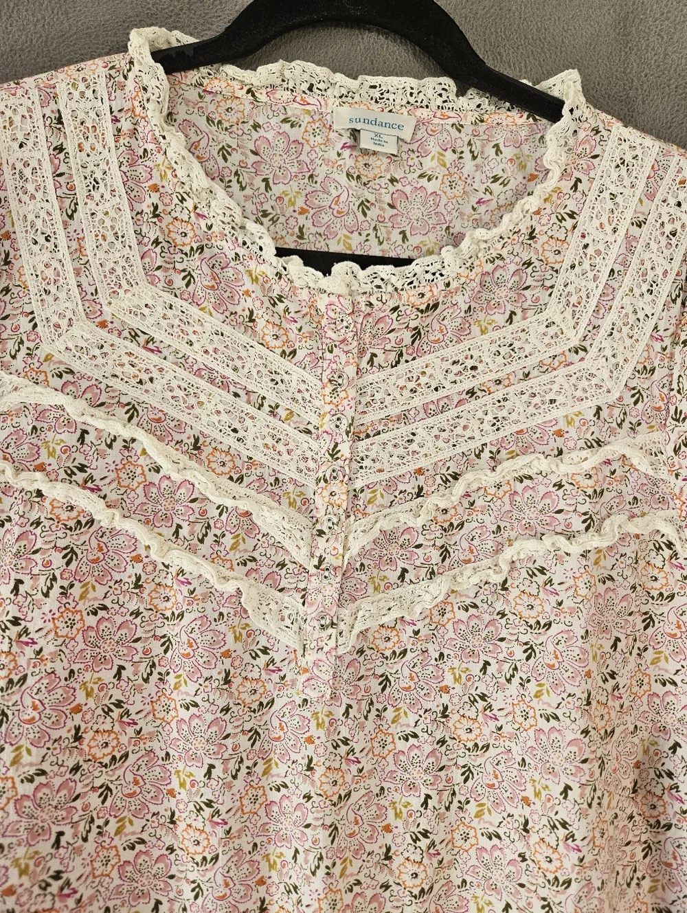 Sundance Ditsy Floral Cottagecore Dress Lace Ruffle Prairie Buttons Women’s XL - Picture 3 of 10